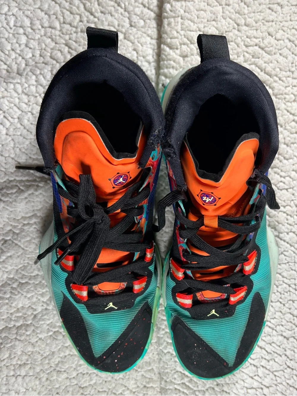 Jordan Zion 1 Planet Z Men’s Basketball Sneakers in Teal, Orange & Black sz 7.5